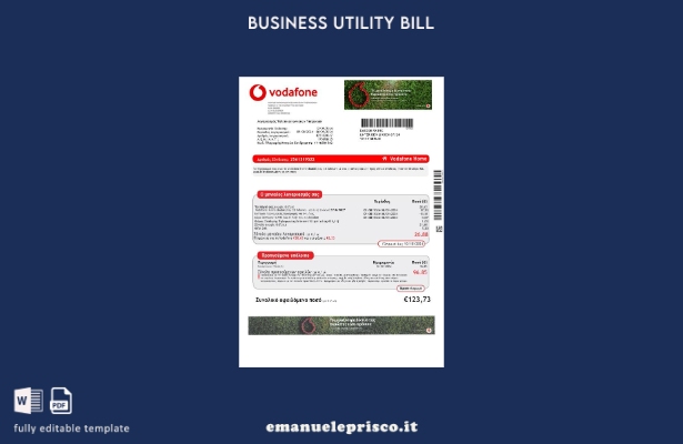 stile verificato Grecia Modello di bolletta delle utenze aziendali Vodafone Grec